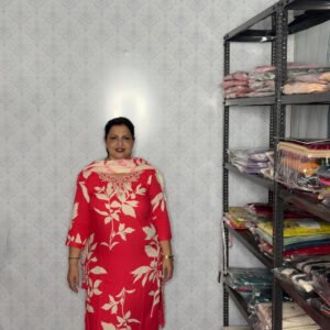 Cherry Red Floral Suit Set with Foil Print Dupatta