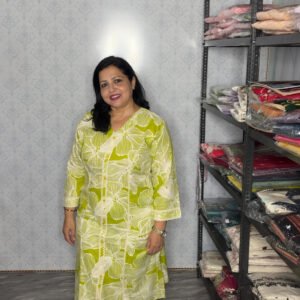 Green & White Leaf Print Kurta Set