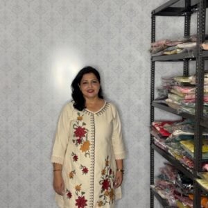 Cream Floral Thread-Embroidered Suit Set