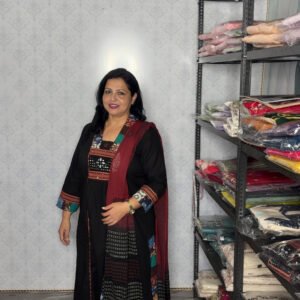 Black Embroidered Suit Set with Maroon Dupatta