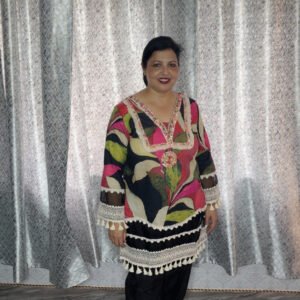 Multicolor Floral Tunic Set with Beadwork Detailing