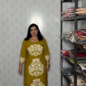 Mustard Yellow Kurta Set with White Floral Embroidery