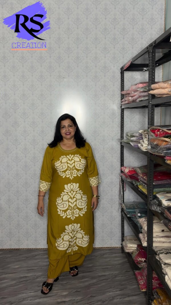 Mustard Yellow Kurta Set with White Floral Embroidery