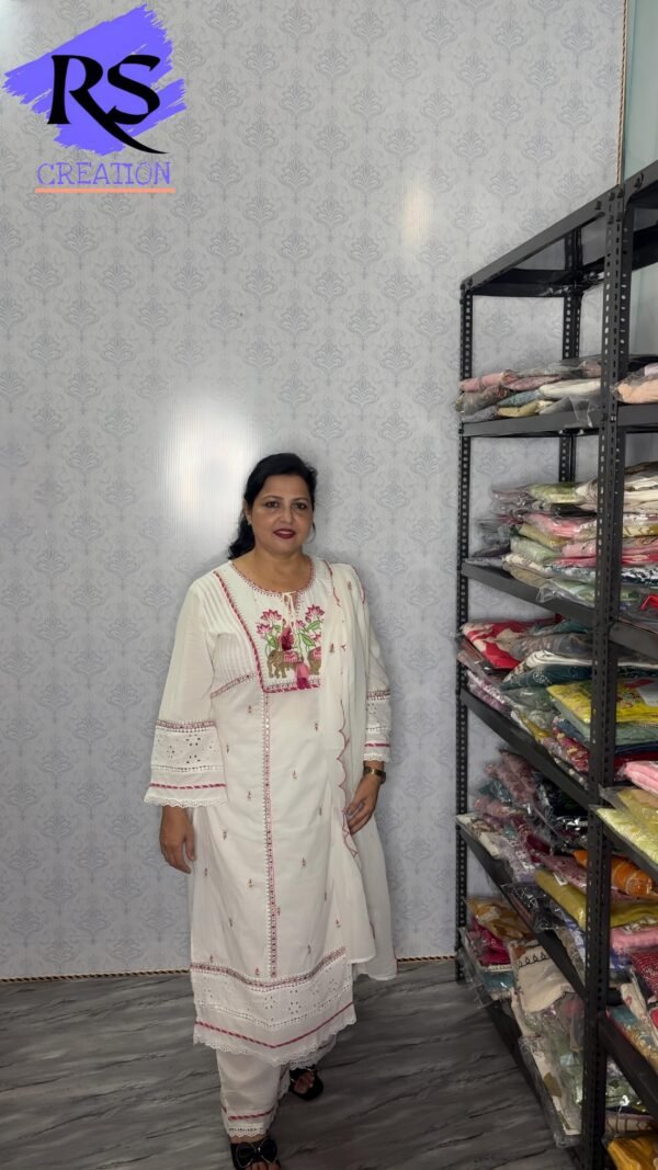 White Floral Embroidered Kurta Set