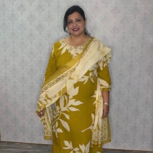 Mustard & White Printed Cotton Suit Set