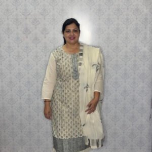 White & Grey Threadwork Suit Set