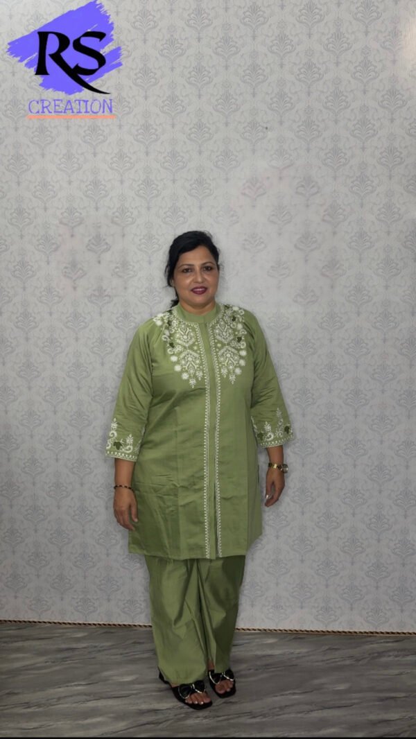 Green Embroidered Co-ord Set with Front Slit
