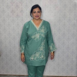 Olive Co-ord Set with Subtle Thread Embroidery