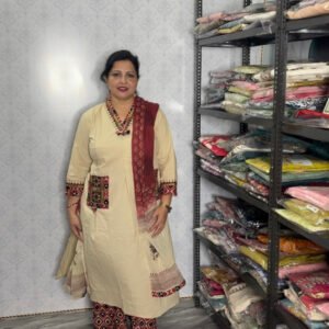 Cream & Maroon Traditional Suit Set with Ajrakh Touch