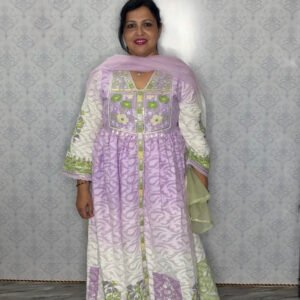 Lavender Floral Anarkali with Embroidered Dupatta