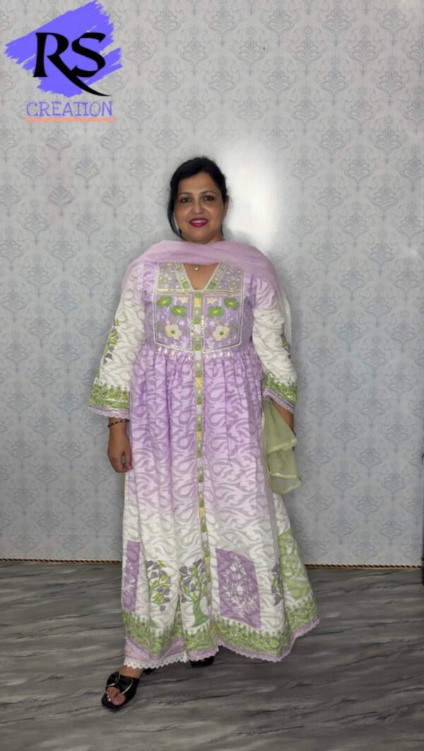 Lavender Floral Anarkali with Embroidered Dupatta