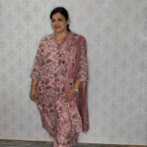 Pink Floral Kurta Set with Matching Dupatta
