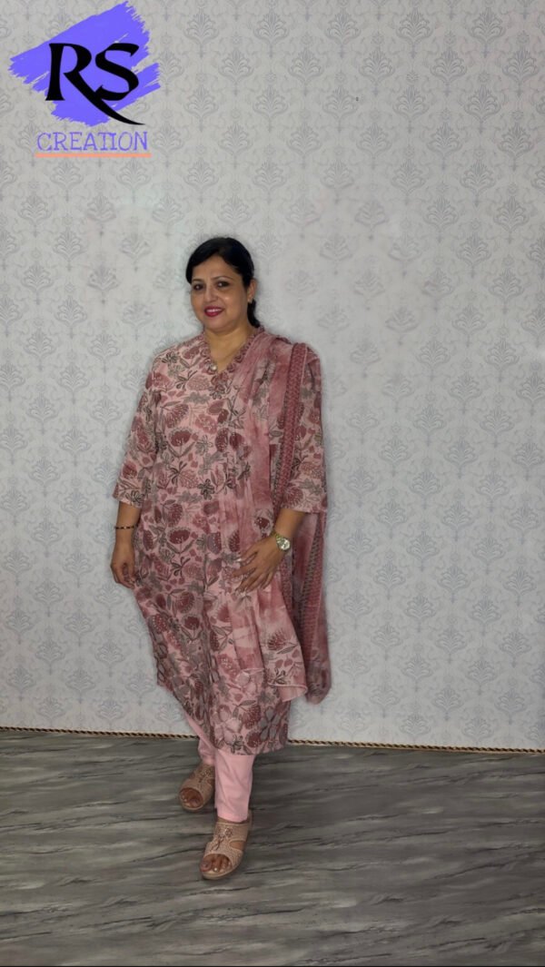 Pink Floral Kurta Set with Matching Dupatta